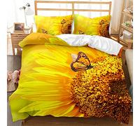 YYZBS Copripiumino Matrimoniale 200x200cm girasole giallo Copripiumino In Microfibra Con Cerniera, Per Ventilazione E Calore Copripiumino Matrimoniale 200x200 Cm + 2 Federe 50 X 80 Cm