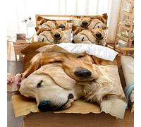 YYZBS Set Copripiumino Matrimoniale Golden Retriever Biancheria Da Letto in Microfibra Con Stampa 3d Hd Con Cerniera 200 X 250 Cm + 2 Federe 50 X 80 Cm