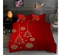 YYZBS Set di Lenzuola da Letto Morbido Microfibra Copripiumone Matrimoniale 250x200 Decorazione Natalizia Rossa Ipoallergenico 2 Federe Abbinate con Zip