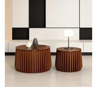 YYZIWYUN Tavolini Da Caffè Rotondi Moderni Scanalati A Incastro Set Di 2 Tavolini Da Caffè Circolari A Incastro Set Di Tavolini Centrali A Tamburo in Legno Per Soggiorno,Brown a 68+50cm