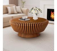 YYZIWYUN Tavolino Da Caffè Rotondo Scanalato Di Metà Secolo Con Contenitore, Tavolini Centrali Moderni Di Lusso A Tamburo Tavolini Centrali Circolari Scanalati in Stile Rustico Per Soggiorno,Marrone