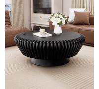 YYZIWYUN Tavolino Da Caffè Rotondo Scanalato Di Metà Secolo Con Contenitore, Tavolini Centrali Moderni Di Lusso A Tamburo Tavolini Centrali Circolari Scanalati in Stile Rustico Per Soggiorno,Nero