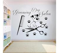 YYZOVBNN Adesivi murali per salone di toelettatura Adesivi in vinile Decalcomanie da muro per cani Arte della parete Decorazione del negozio di animali Impronte di animali Decorazione murale di arte