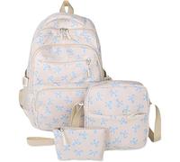 YZBBSH Set di 3 zaini con fiocco per ragazze, zaino preppy e borsa a tracolla, zaino in nylon kawaii, borse leggere per la scuola per ragazze adolescenti, dalla primaria al college, Blu