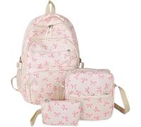 YZBBSH Set di 3 zaini con fiocco per ragazze, zaino preppy e borsa a tracolla, zaino in nylon kawaii, borse leggere per la scuola per ragazze adolescenti, dalla primaria al college, rosa