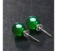 YZDKJ Giada Verde Naturale Chalcedony Orecchini Rotondi 925 Argento Intagliato Fascino Gioielli Moda amuleto for Le Donne Regali (Gem Color : Green)