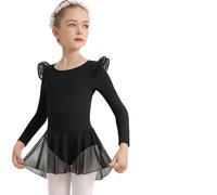 YZDKR Body da Danza Classica for Ragazze, Abito con Gonna a Maniche Lunghe con Schiena Cava for la Danza per Le esibizioni di Danza Classica Femminile(Black,S 3-4Y)