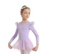 YZDKR Body da Danza Classica for Ragazze, Abito con Gonna a Maniche Lunghe con Schiena Cava for la Danza per Le esibizioni di Danza Classica Femminile(Purple,L 7-8Y)