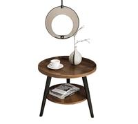 YZDKR Tavolini laterali piccoli Tavolino rotondo Gambe di stabilizzazione coniche Piano lavoro a doppio livello Robusto Stabile Impermeabile per soggiorno e ufficio(Brown 60cm)