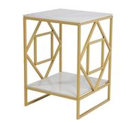 YZDKR Tavolino da caffè moderno a 2 ripiani con piano in pietra sinterizzata, struttura in metallo, tavolini quadrati for divano soggiorno per soggiorno e ufficio(Gold)