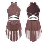 YZDKR Vestito Body da Ragazza con Strass Scintillanti, Pattinaggio Artistico, Ginnastica Ritmica, Balletto lirico, Latino, Danza Moderna per Le esibizioni di Danza Classica Femminile(Dusty Pink,8)