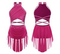 YZDKR Vestito Body da Ragazza con Strass Scintillanti, Pattinaggio Artistico, Ginnastica Ritmica, Balletto lirico, Latino, Danza Moderna per Le esibizioni di Danza Classica Femminile(Pink,16)