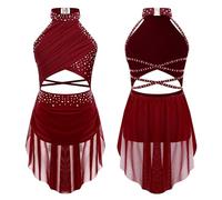 YZDKR Vestito Body da Ragazza con Strass Scintillanti, Pattinaggio Artistico, Ginnastica Ritmica, Balletto lirico, Latino, Danza Moderna per Le esibizioni di Danza Classica Femminile(Red,12)