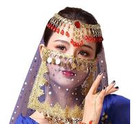 Yzdysg Velo da donna per danza del ventre tribale con moneta Halloween Cosplay velo danza del ventre accessori viso per costume di Halloween Cosplay moda metà, Blu reale, Taglia unica