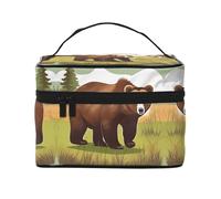 YzgWjBhd Beauty case da viaggio con cerniera, con stampa giraffa bianca e nera, portatile, multifunzione, borsa da toilette per donne con manico, Orso bruno a, taglia unica