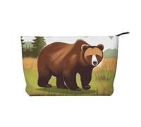 YzgWjBhd Borsa per il trucco in velluto a coste con stampa giraffa bianca e nera per donne, borse per cosmetici durevoli per casa, viaggi, ufficio, borsa con cerniera, Orso bruno a, One Size