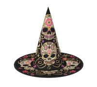 YzgWjBhd Cappello da strega di Halloween con stampa teschio del giorno dei morti, 1 cappello da strega per costume di Halloween, per interni ed esterni