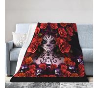 YzgWjBhd Coperta in pile stampata con teschio e rose del giorno dei morti, per letto, divano, divano e viaggi, coperta per tutte le stagioni, 101,6 x 76,2 cm