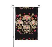 YzgWjBhd Day of the Dead Skull House Flag verticale su entrambi i lati, grande bandiera primaverile estiva grande decorazione stagionale, 71,1 x 101,6 cm