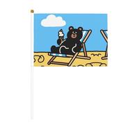 YzgWjBhd Piccole bandiere su bastone, bandiera portatile stampata con orso nero, mini bandiera divertente per decorazioni natalizie