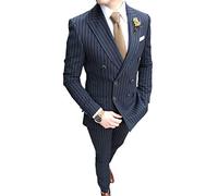 YZHEN Uomo Abito a Righe Doppio Petto Bavero Picco Due Pezzi Set