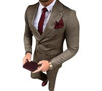 YZHEN Uomo Giacca e Pantaloni Doppiopetto Scozzesi