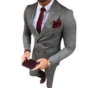 YZHEN Uomo Giacca e Pantaloni Doppiopetto Scozzesi