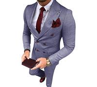 YZHEN Uomo Giacca e Pantaloni Doppiopetto Scozzesi