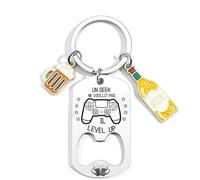 YZLPLP Regalo Per Geek-Porteclef Personalizzato 'Un Geek Non Invecchiare Il Level Up' - Porteclef Idea Regalo Originale Compleanno Umorismo Giochi-Video Geek Amico Collega Famiglia