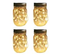 YzoTek Solare Mason Jar Luci - 4 Unità 30 LED Fata Lucciola Stringa Luci Appese Lanterne Stellate Set, Esterno Impermeabile Patio Portico Giardino Cortile Balcone Prato Illuminazione da Parete Decor
