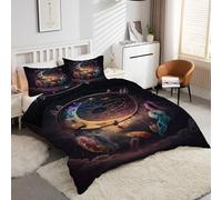 YZQGLHP Acchiappasogni colorato Copripiumino Singolo 135x200cm, Corpo celeste a forma di mezzaluna Set di Iancheria da letto Microfibra con 1 Copripiumino+ 2 Federe Cuscino letto 50x75