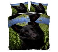 YZQGLHP cane pastore nero Set Copripiumino Matrimoniale 200x250cm, Erba verdeSet di Iancheria da letto Microfibra con 1 Copripiumino+ 2 Federe Cuscino letto 50x75