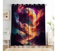 YZQGLHP Cielo Stellato Arancione-Viola Tende Oscuranti, Tenda per Finestre da Letto e Soggiorno, Confezione da 2, 117Lx137Acm, Montagne Viola Tende con Occhielli per Protezione dal Caldo e dal Freddo