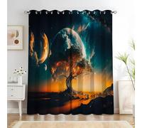 YZQGLHP Cielo Stellato Blu-Verde Tende Oscuranti, Tendine per Finestre da Letto e Soggiorno, Confezione da 2, 132Lx182Acm, Alberi Verdi Tenda con Occhielli per Protezione dal Caldo e dal Freddo