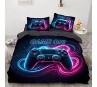 YZQGLHP Controller di gioco Set Copripiumino Matrimoniale 200x250cm, Effetto luce rosa-bluSet di Iancheria da letto Microfibra con 1 Copripiumino+ 2 Federe Cuscino letto 50x75