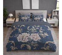 YZQGLHP Copripiumino 135x200 Fiori, Copripiumino Singolo Peonie Blu, Copripiumini Microfibra, Copripiumoni Morbido, con Cerniera, Copripiumone e 2 Federe 50x80 cm