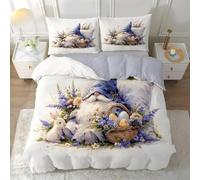 YZQGLHP Copripiumino 135x200 Omini Di Pasqua, Copripiumino Singolo Conigli, Copripiumini Microfibra, Copripiumoni Morbido, con Cerniera, Copripiumone e 2 Federe 50x80 cm