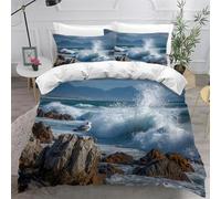 YZQGLHP Copripiumino 135x200 Onde Del Mare Copripiumino Singolo Rocce E Gabbiani Copripiumini Microfibra, Copripiumoni Morbido con Cerniera Copripiumone e 2 Federe 50x80 cm