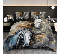 YZQGLHP Copripiumino 155x200 Cavallo Set Copripiumino Impressionismo Copripiumini Microfibra, Copripiumoni Morbido con Cerniera Copripiumone e 2 Federe 50x80 cm