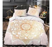 YZQGLHP Copripiumino 200x200 Mandorla Set Copripiumino Piazza e Mezza Boho Dorato Microfibra Biancheria da Letto con Cerniera - 1 Copripiumini 200x200 cm e 2 Federe 50x80 cm
