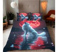 YZQGLHP Copripiumino una Piazza e Mezza 200x200 cm Lupo Illuminato Dalla Luna Biancheria da Letto per Adolescenti con Chiusura Lampo Morbido Traspirante Set Copripiumino in Microfibra