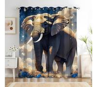YZQGLHP Elefante Tende Oscuranti, Tende Finestra da Letto e Soggiorno, Confezione da 2, 140Lx260Acm, Cielo Stellato Blu Tendine con Occhielli per Protezione dal Caldo e dal Freddo