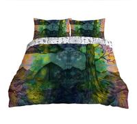 YZQGLHP La Foresta Psicodelica Copripiumino Matrimoniale Reversibile 200x200 cm - Microfibra Traspirante e Morbida - Doppia Faccia: Motivo Verde Scuro e Dreamcatcher - Incluse 2 Federe Cuscino