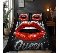 YZQGLHP Labbra Rosse Set di Biancheria da Letto Decorativo Dea Set di Biancheria da Letto, 250 x 200 cm Copripiumino con Chiusura a Cerniera e Lacci Angolari + 2 Federe 50 x 80 cm
