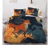 YZQGLHP Volpe Set di Biancheria da Letto Decorativo Fiamma Set di Biancheria da Letto, 260 x 240 cm Copripiumino con Chiusura a Cerniera e Lacci Angolari + 2 Federe 50 x 80 cm