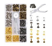 YZROHYI 180 Ribattini per Cuoio 3 Formati,Rivetti di Pelle con Punch Pinze,Borchie per Tessuti,Borchie Piatte per Pelle,Rivetto Doppio Cappuccio,Rivetti Tubolari Cavi,Rivetti per Metallo 4 Colori