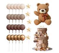 YZROHYI 26 Pezzi Decorazione Torta Compleanno,Decori Torta Orso Marrone,Cake Topper Battesimo Bimba,Toppers per Tortas Bambina,Happy Birthday Topper Cupcake,Deco per Tortas con Orsi Boho per Festa