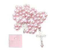 YZROHYI Collana Croce Rosario,Corona Rosario Cattolico Donna Collana,Coroncina Rosario Collana Con Sacchetto Regalo,Corona Rosario Comunione,Collana Rosario Perline,Crocifisso Collana Cristiano - Rosa