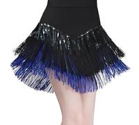 YZWHKJ Cintura Danza Costume da ballo latino Nuova gonna corta con nappa for donna adulta Cha-Cha in tre fasi paillettes(Blue,M)