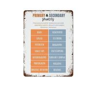 YZWRWRMKTB Classroom History Poster Metal Sign Understanding Primary and Secondary Sources Educational Tool for Middle School High 8 X 12 inch